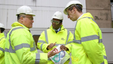 Pictured L-R: Leigh Taylor from Econic Technologies, Energy Minister Kwasi Kwarteng and Drax's vice president for innovation, Jason Shipstone